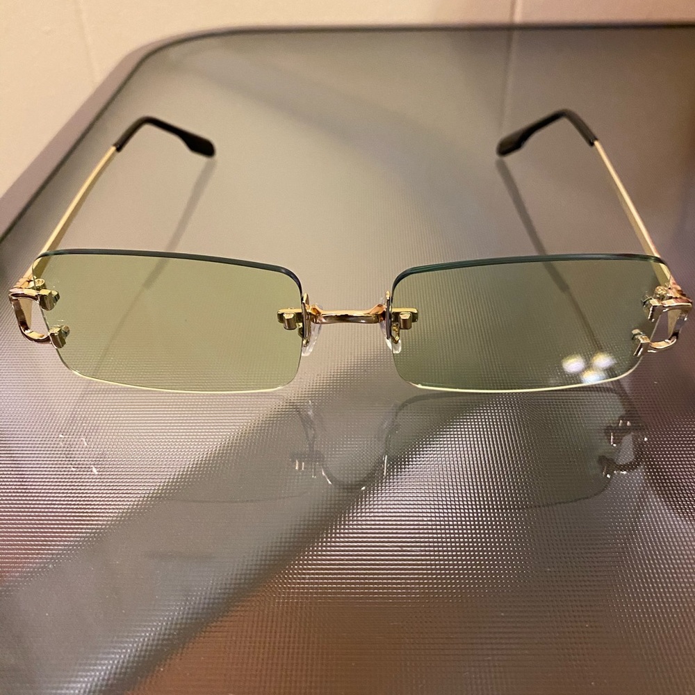 Lime Green & Gold Claw Rectangular Sunglasses - image 3